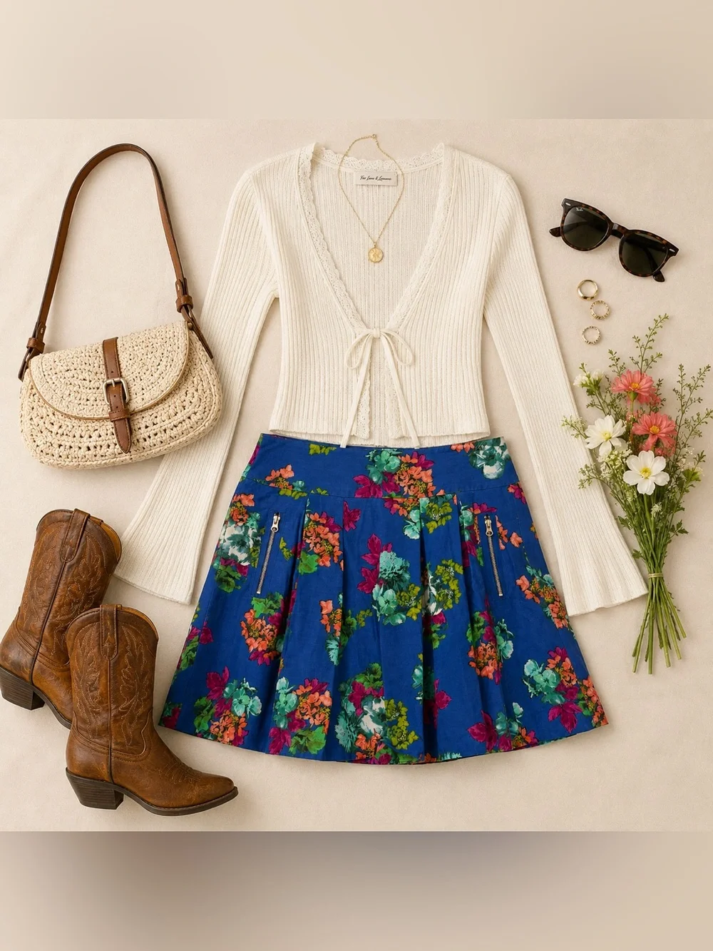 Maeve Anthropologie Garden Days Floral Mini Skirt 12P Blue Zip Pocket Anthro